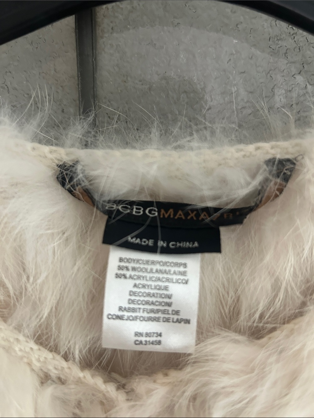 BCBGMaxAzria Cream Rabbit Fur Open-Front Teddy Jacket - Picture 2 of 4